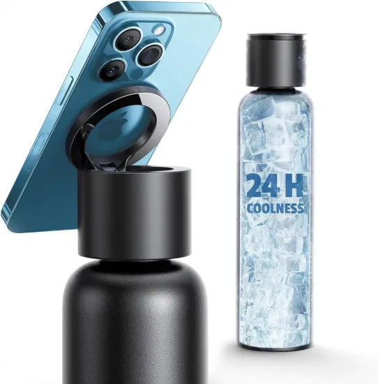 Magnetic Lid Vacuum Insulated Water Bottle – Stainless Steel Thermal Flask with MagSafe Phone Stand | 24-Hour Cold & 12-Hour Hot Travel Bottle